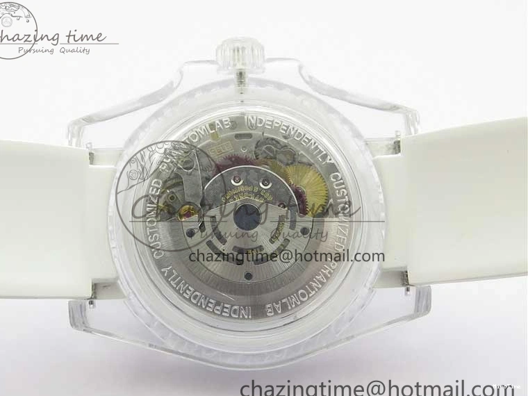 MiroTime 0129 Durable Submariner Phantomlab Transparent KZF Best Edition Blue Moon Dial on White Rubber Strap VR 2564